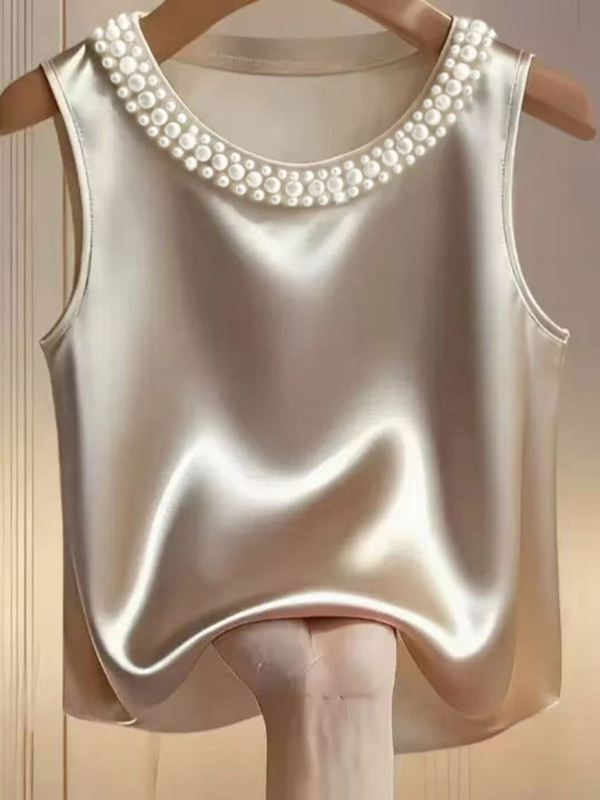 Pearl-Embellished Satin Blouse The Nichole Collection