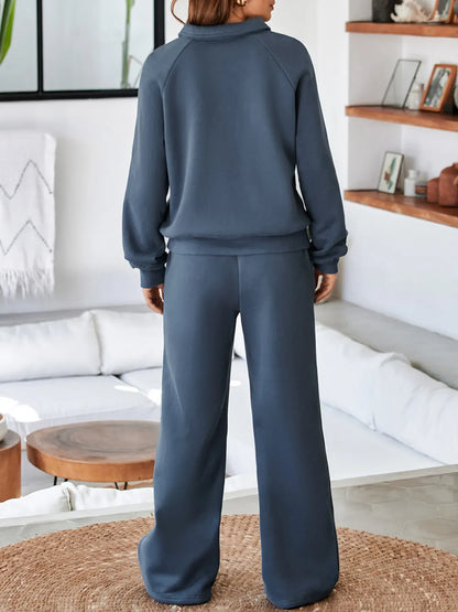Collared Sweatshirt and High-Waisted Pants Set The Nichole Collection - Official Site