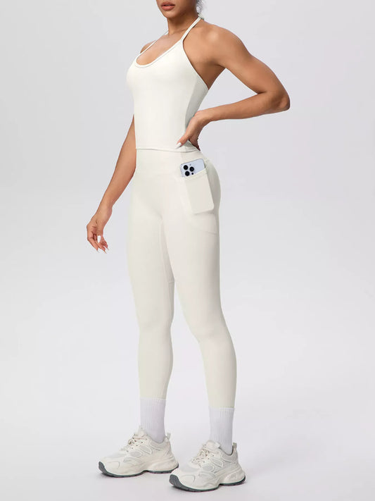 Halter-Neck Cami and High-Waisted Leggings Active Set The Nichole Collection - Official Site