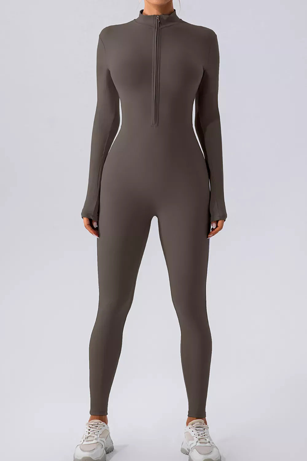 Half-Zip Mock-Neck Active Jumpsuit - Dark Gray / S
