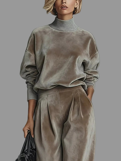 MOCK-NECK VELVET & WIDE-LEG PANTS SET The Nichole Collection - Official Site