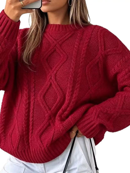 Cable-Knit Round-Neck Sweater The Nichole Collection