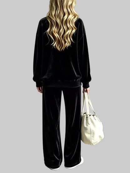 Velvet Dropped-Shoulder Top & Wide-Leg Pants Set The Nichole Collection - Official Site