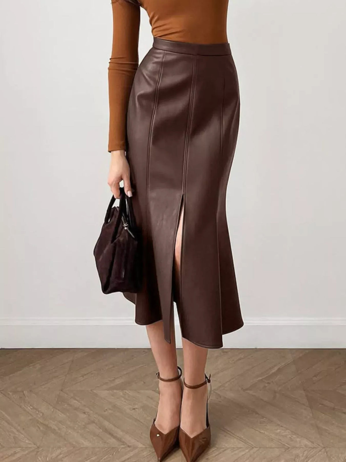 Slit Mermaid Midi Skirt The Nichole Collection