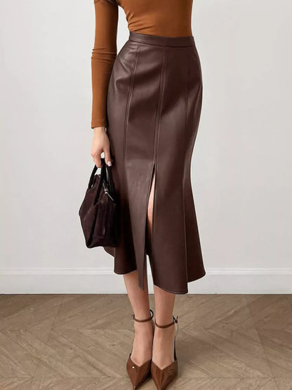 Slit Mermaid Midi Skirt The Nichole Collection