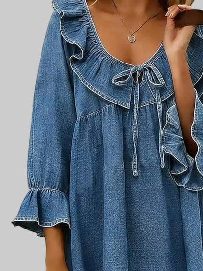 RUFFLED TIE-FRONT DENIM TOP The Nichole Collection - Official Site