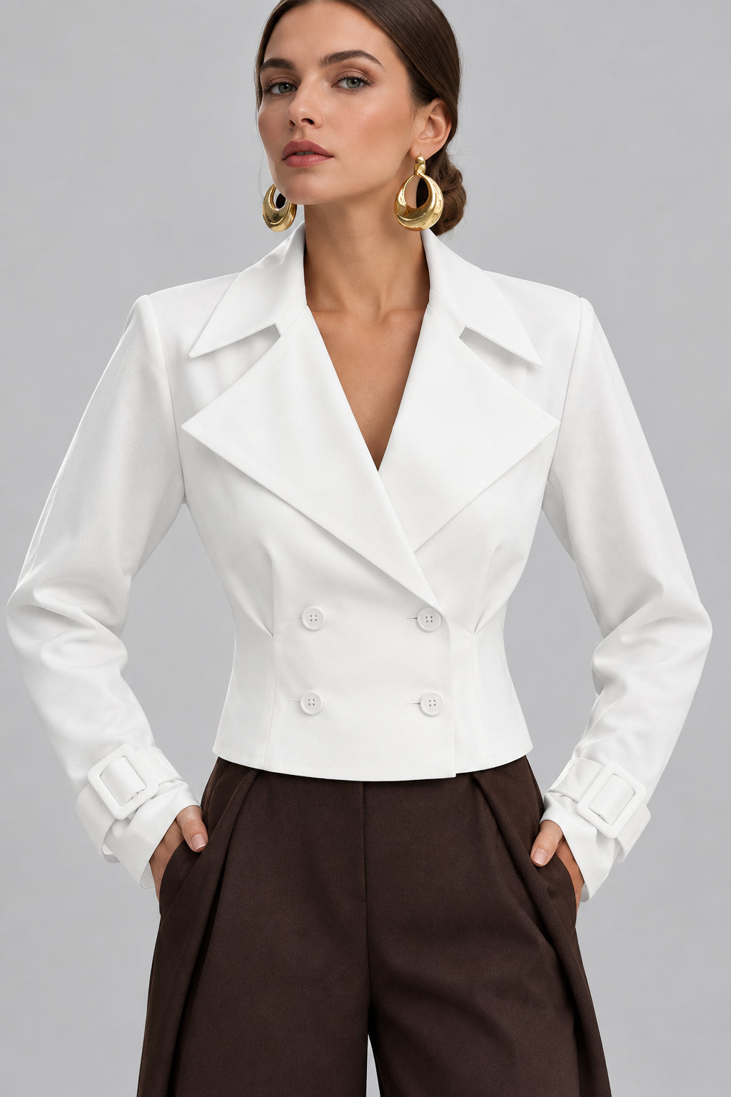 CROPPED COTTON DOUBLE-BREASTED BLAZER The Nichole Collection - Official Site