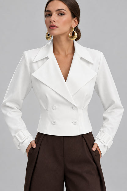CROPPED COTTON DOUBLE-BREASTED BLAZER The Nichole Collection - Official Site