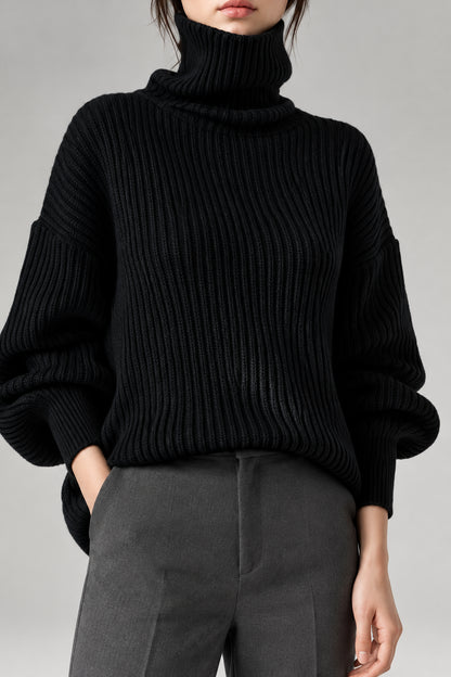 OVERSIZED TURTLENECK RIBBED KNIT SWEATER The Nichole Collection - Official Site