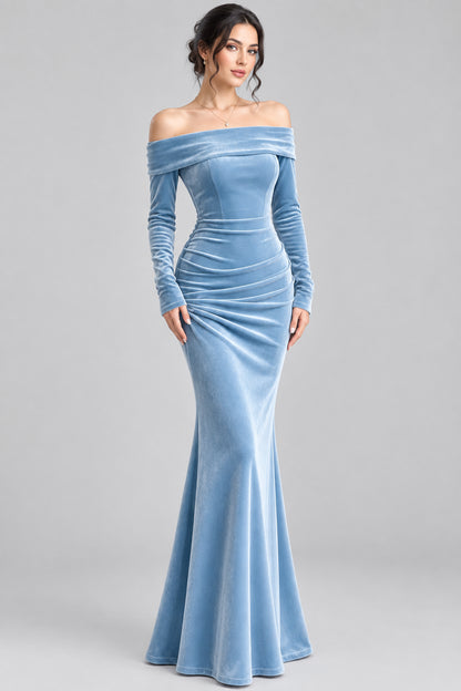 Off-Shoulder Ruched Velvet Mermaid Maxi Dress The Nichole Collection - Official Site