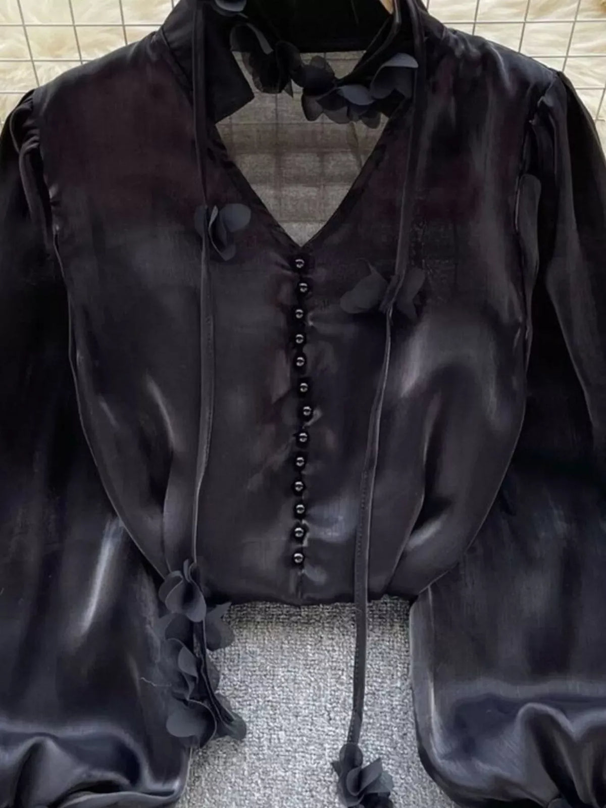 Sheer Floral-Embellished Shirt The Nichole Collection