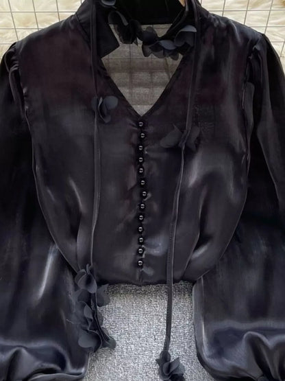 Sheer Floral-Embellished Shirt The Nichole Collection