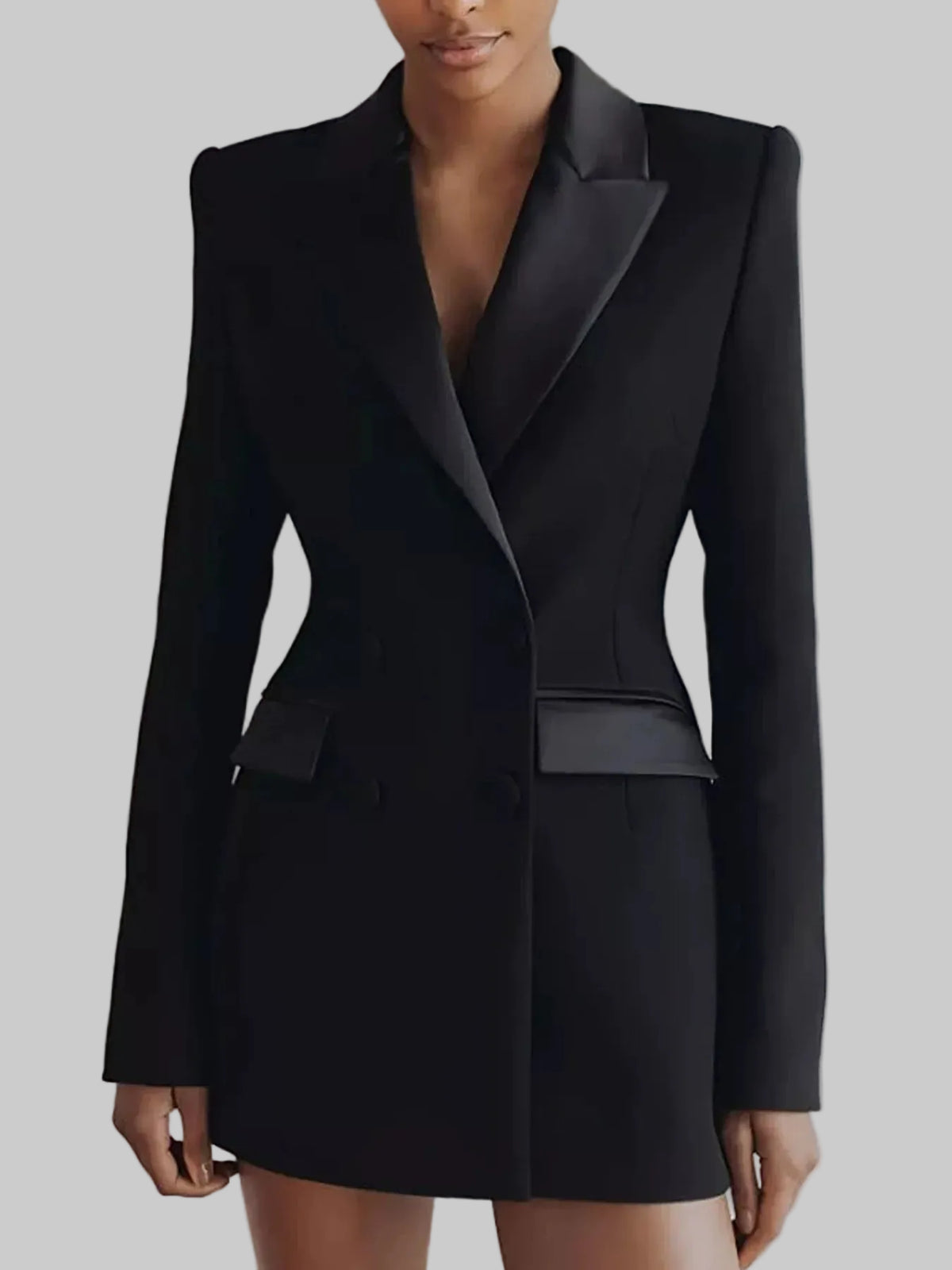 SATIN LAPEL DOUBLE-BREASTED BLAZER The Nichole Collection - Official Site