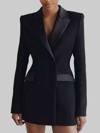 SATIN LAPEL DOUBLE-BREASTED BLAZER The Nichole Collection - Official Site