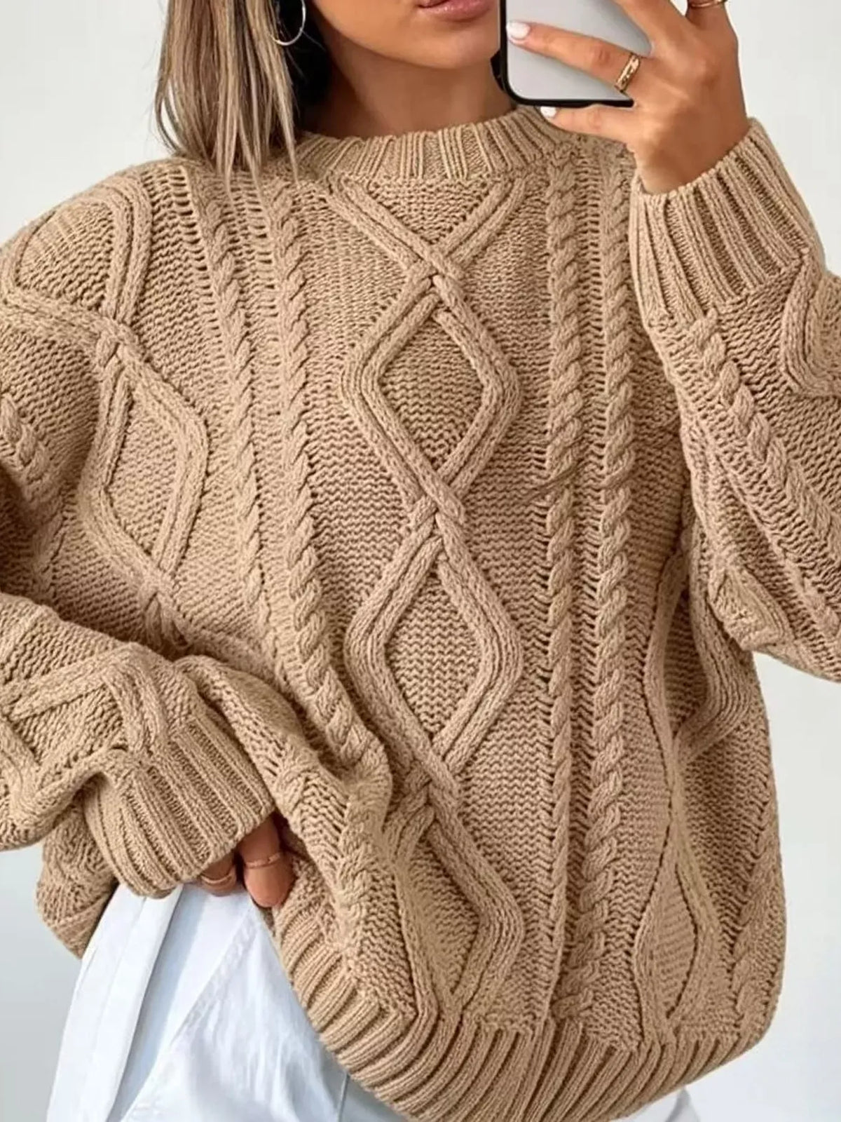 Cable-Knit Round-Neck Sweater The Nichole Collection