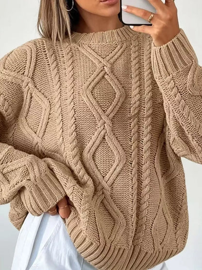 Cable-Knit Round-Neck Sweater The Nichole Collection