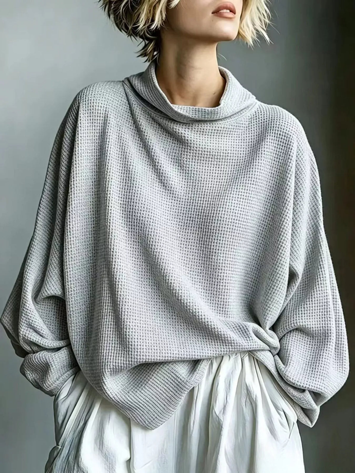 Oversized Waffle-Knit Mock-Neck Top The Nichole Collection - Official Site