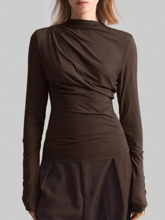 Elegant Drape Front Long Sleeve Top – Ruched Funnel Neck Top Shirts & Tops The Nichole Collection - Official Site