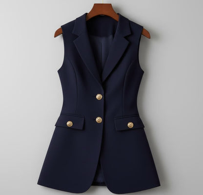 Elegant Lapel Suit Vest – Sleeveless Tailored Business Blazer Navy Color / S Women's Sets The Nichole Collection - Official Site