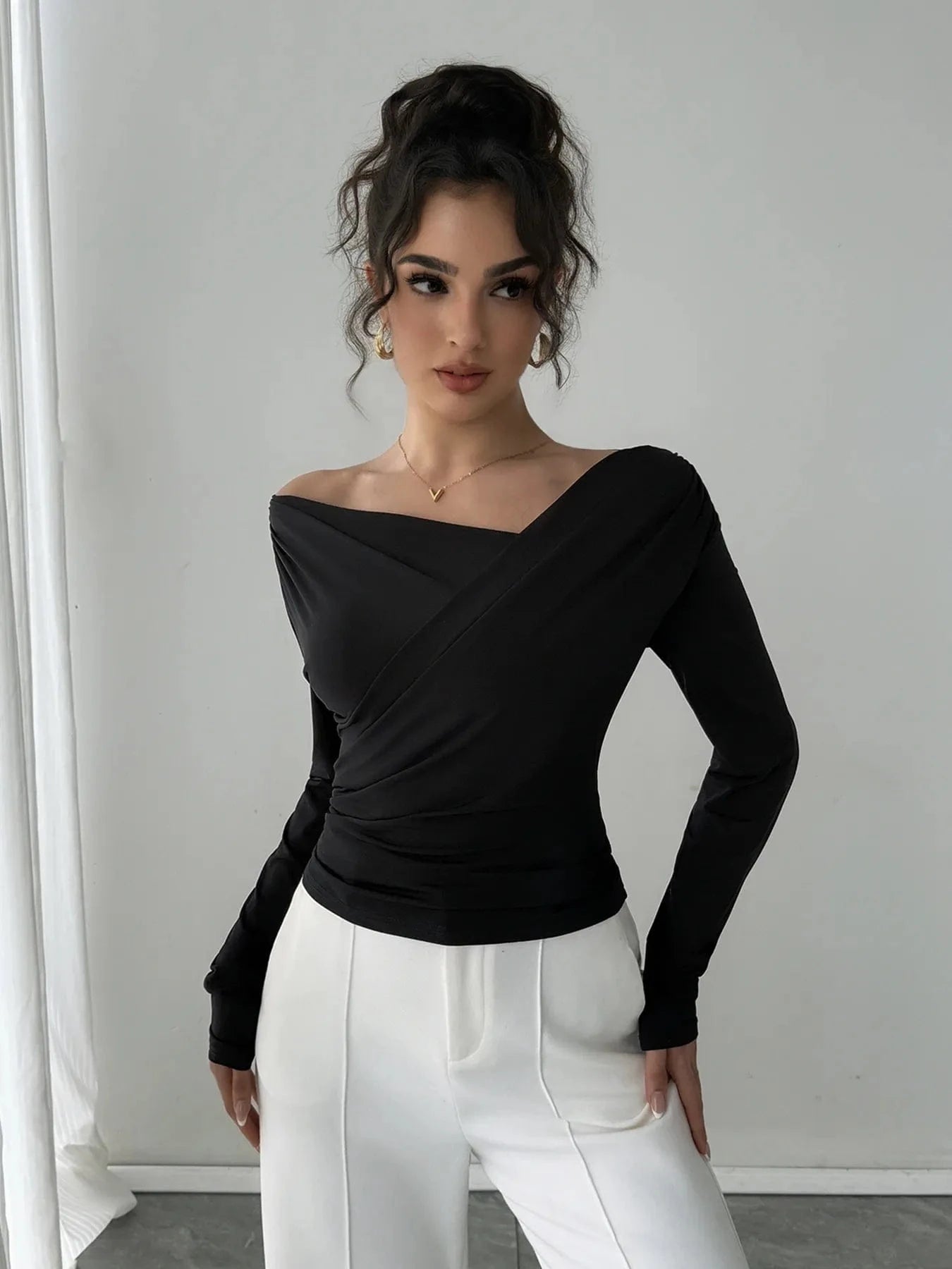 Elegant Long Sleeve Asymmetrical Blouse for Office or Casual The Nichole Collection