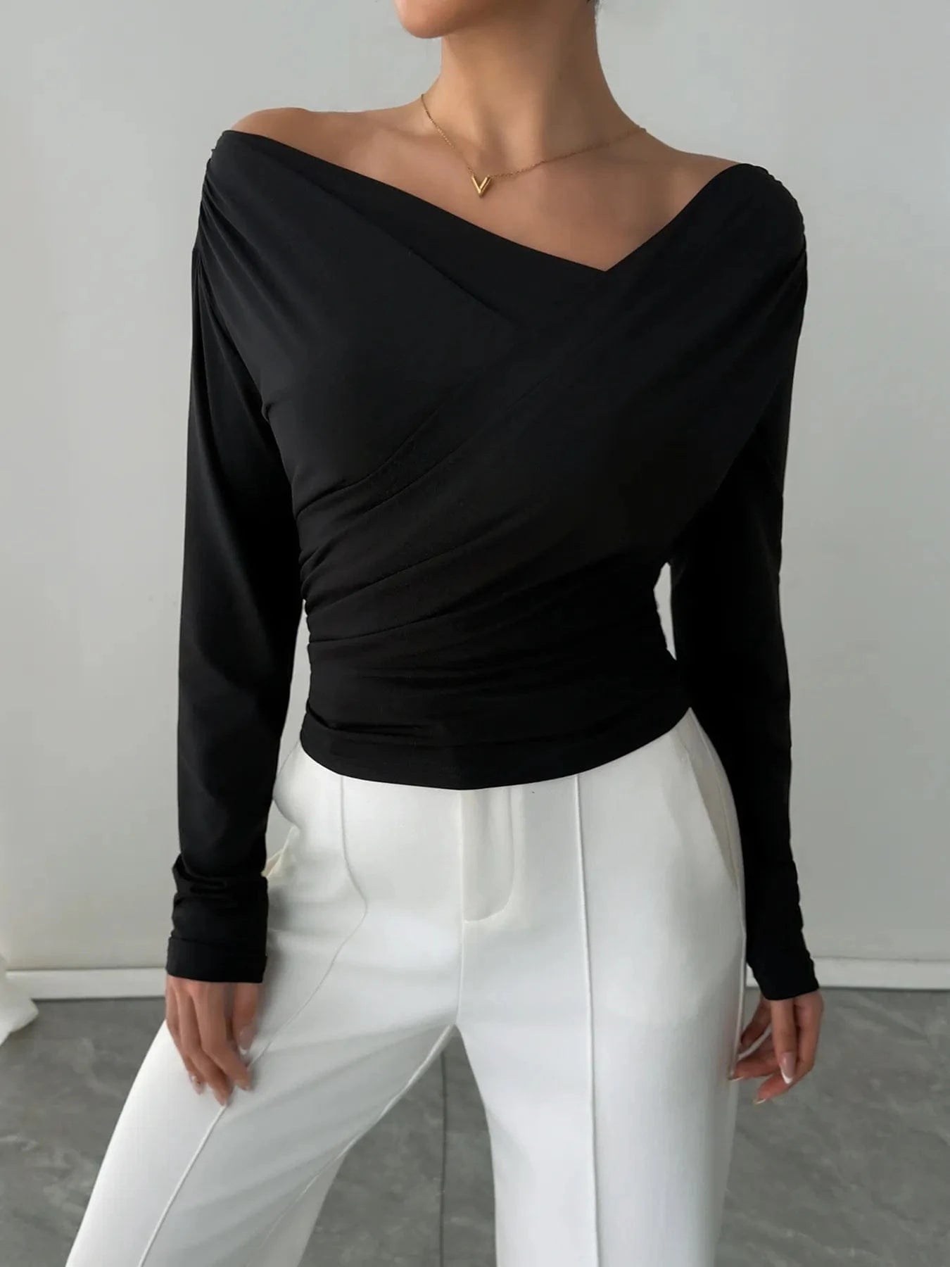 Elegant Long Sleeve Asymmetrical Blouse for Office or Casual Black / S The Nichole Collection