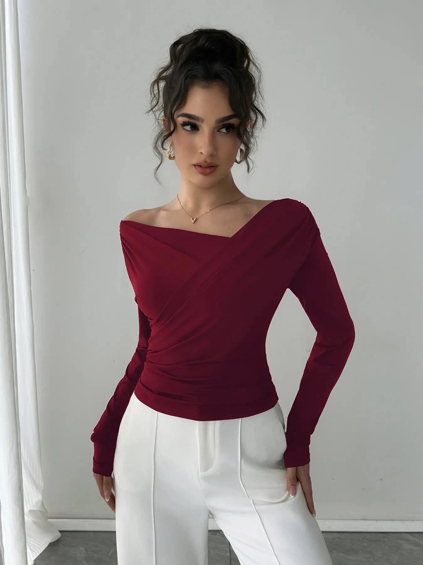 Elegant Long Sleeve Asymmetrical Blouse for Office or Casual The Nichole Collection