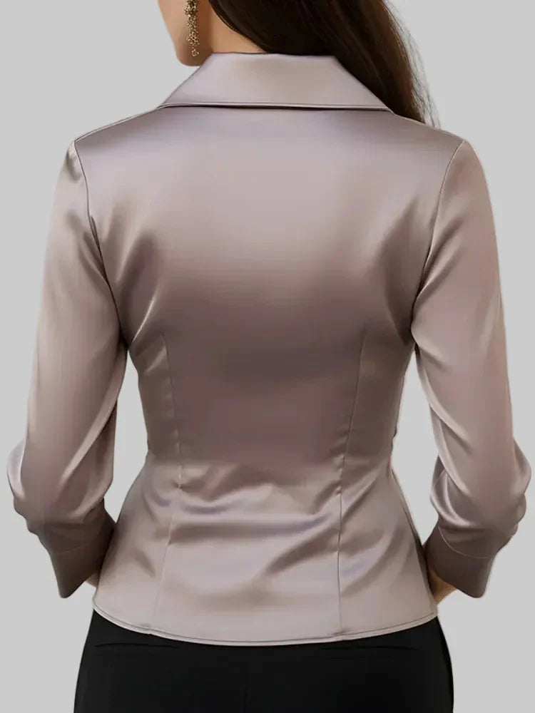 Elegant Satin-Feel Wrap Blouse The Nichole Collection
