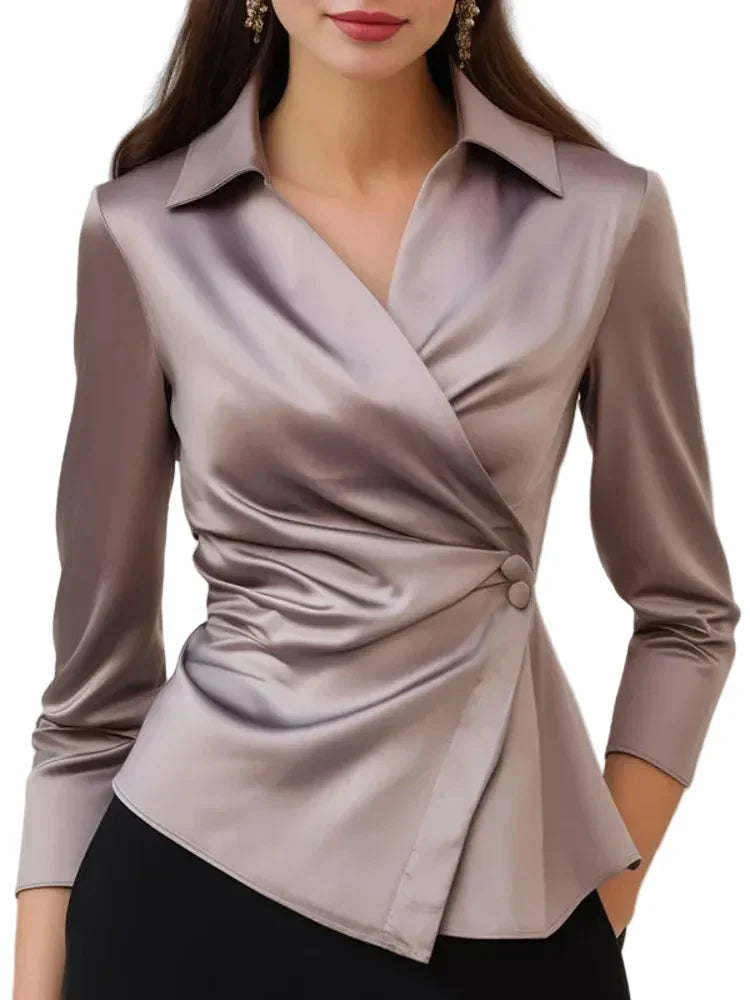 Elegant Satin-Feel Wrap Blouse The Nichole Collection