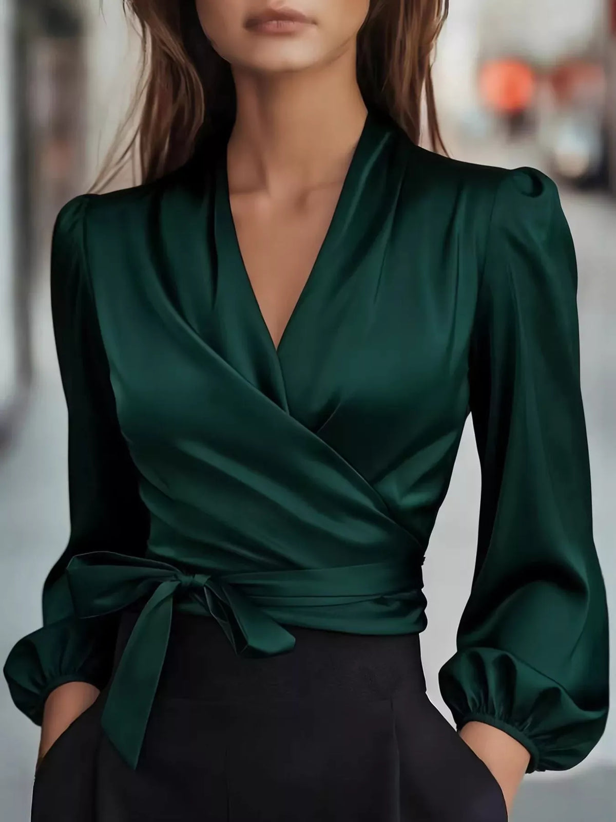 Elegant Satin Wrap Blouse with Bow Detail The Nichole Collection - Official Site