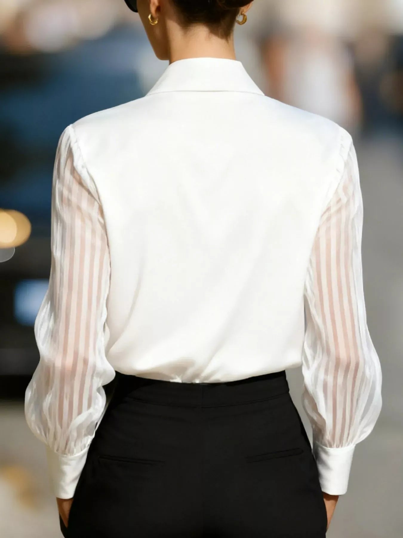 Elegant Shirt with Sheer Striped Sleeves | The Nichole Collection