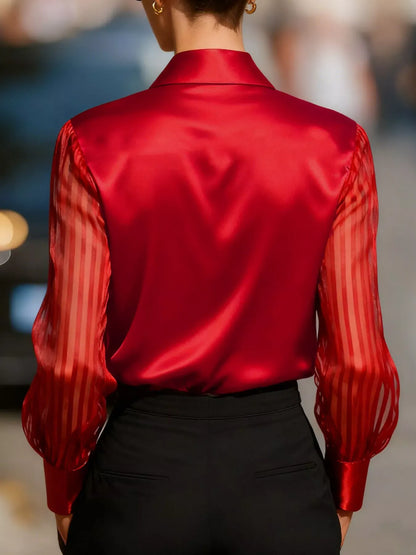 Elegant Shirt with Sheer Striped Sleeves | The Nichole Collection