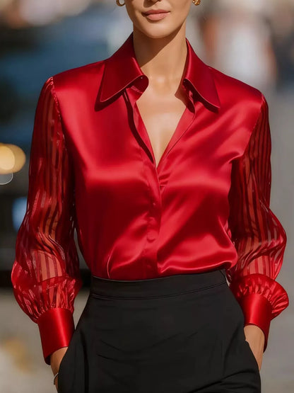 Elegant Shirt with Sheer Striped Sleeves | The Nichole Collection
