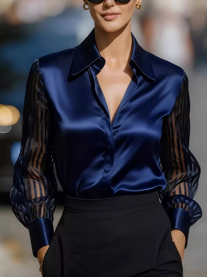 Elegant Shirt with Sheer Striped Sleeves | The Nichole Collection