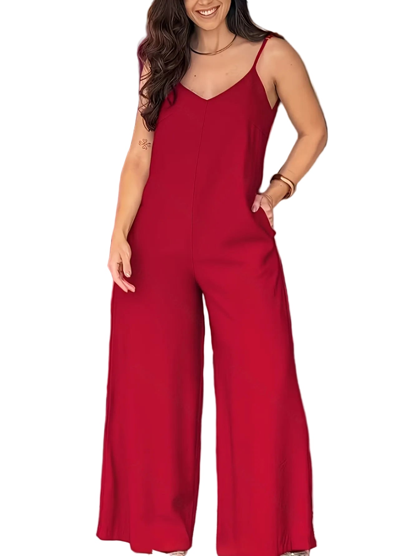 Elegant Solid Cami Jumpsuit Red / XS The Nichole Collection - Official Site