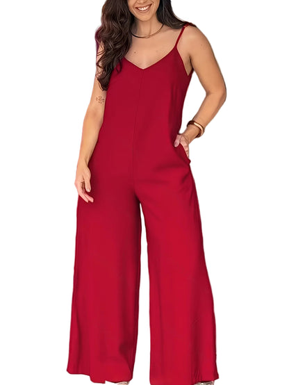 Elegant Solid Cami Jumpsuit Red / XS The Nichole Collection - Official Site