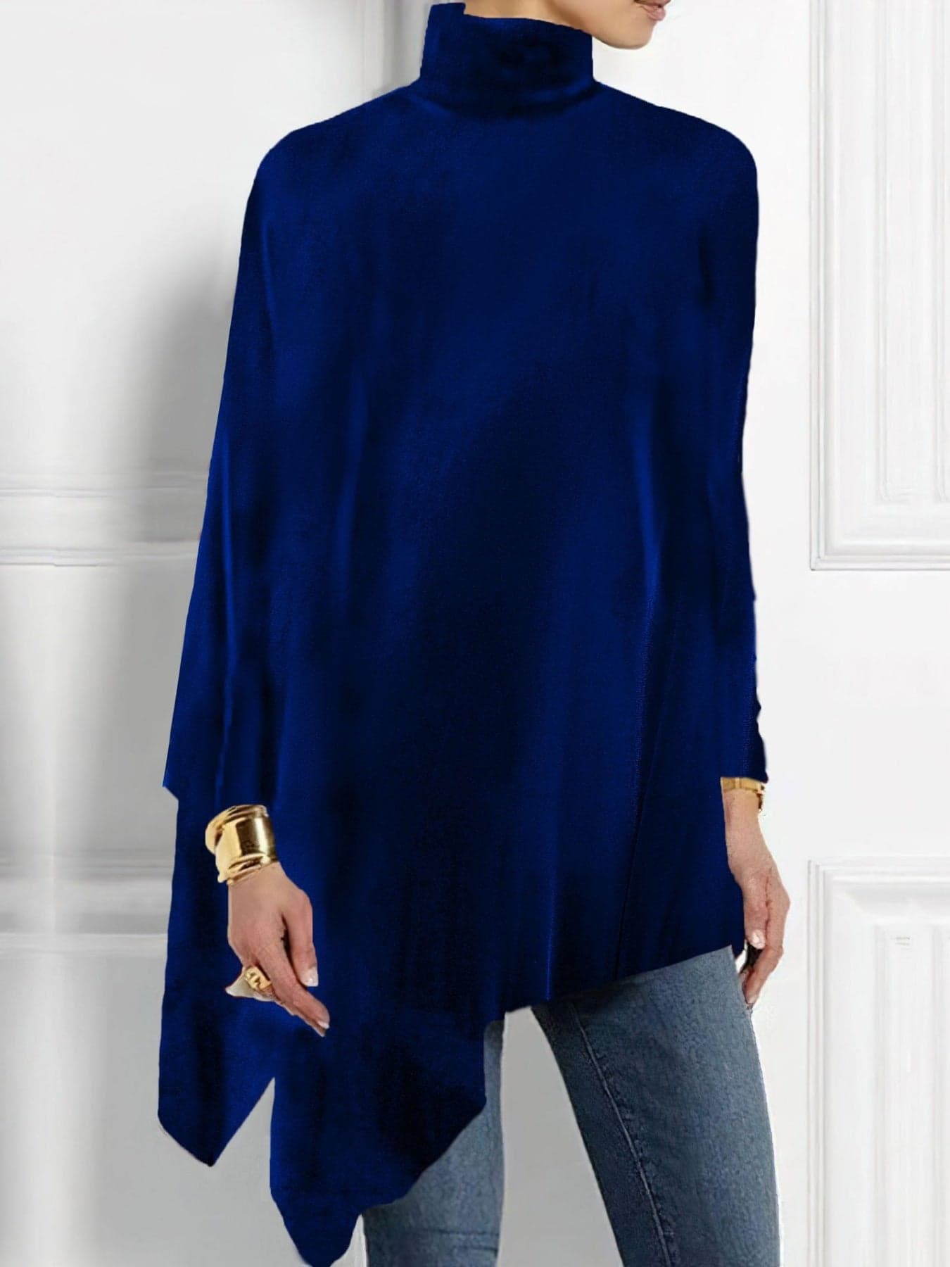 Elegant Turtleneck Asymmetric Hem Top Navy / S The Nichole Collection - Official Site