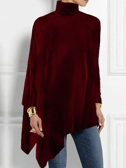 Elegant Turtleneck Asymmetric Hem Top Burgundy / S The Nichole Collection - Official Site