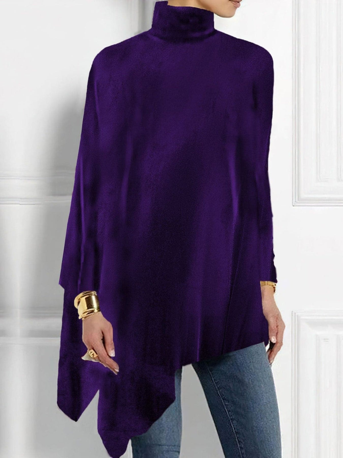 Elegant Turtleneck Asymmetric Hem Top The Nichole Collection - Official Site