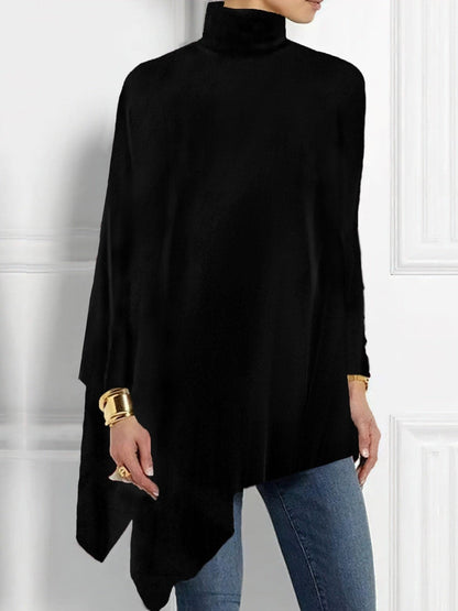 Elegant Turtleneck Asymmetric Hem Top Black / S The Nichole Collection - Official Site