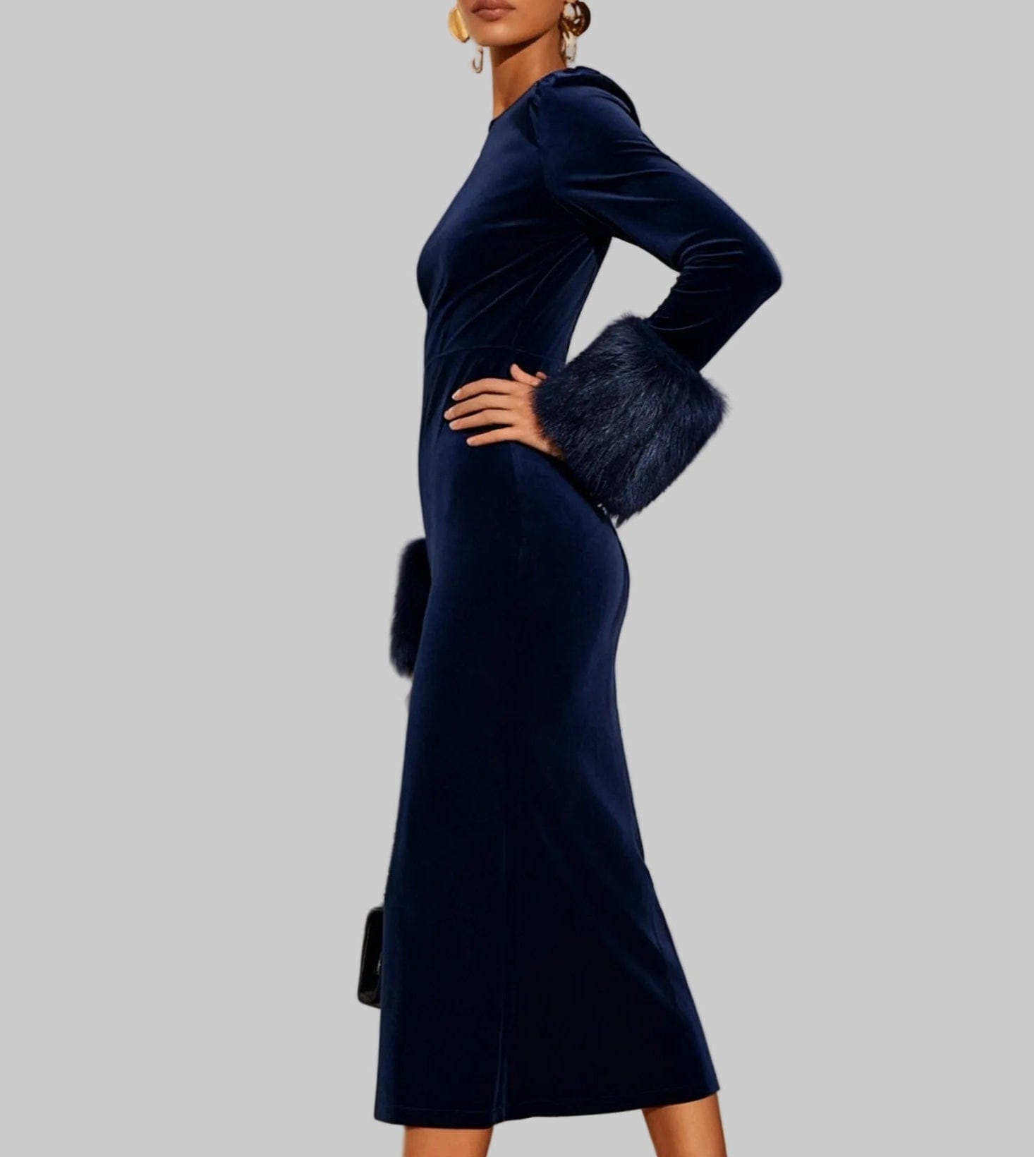 Elegant Winter Faux-Fur-Collar A-Line Dress Dress The Nichole Collection