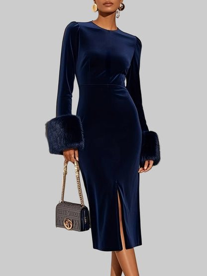 Elegant Winter Faux-Fur-Collar A-Line Dress Dress The Nichole Collection