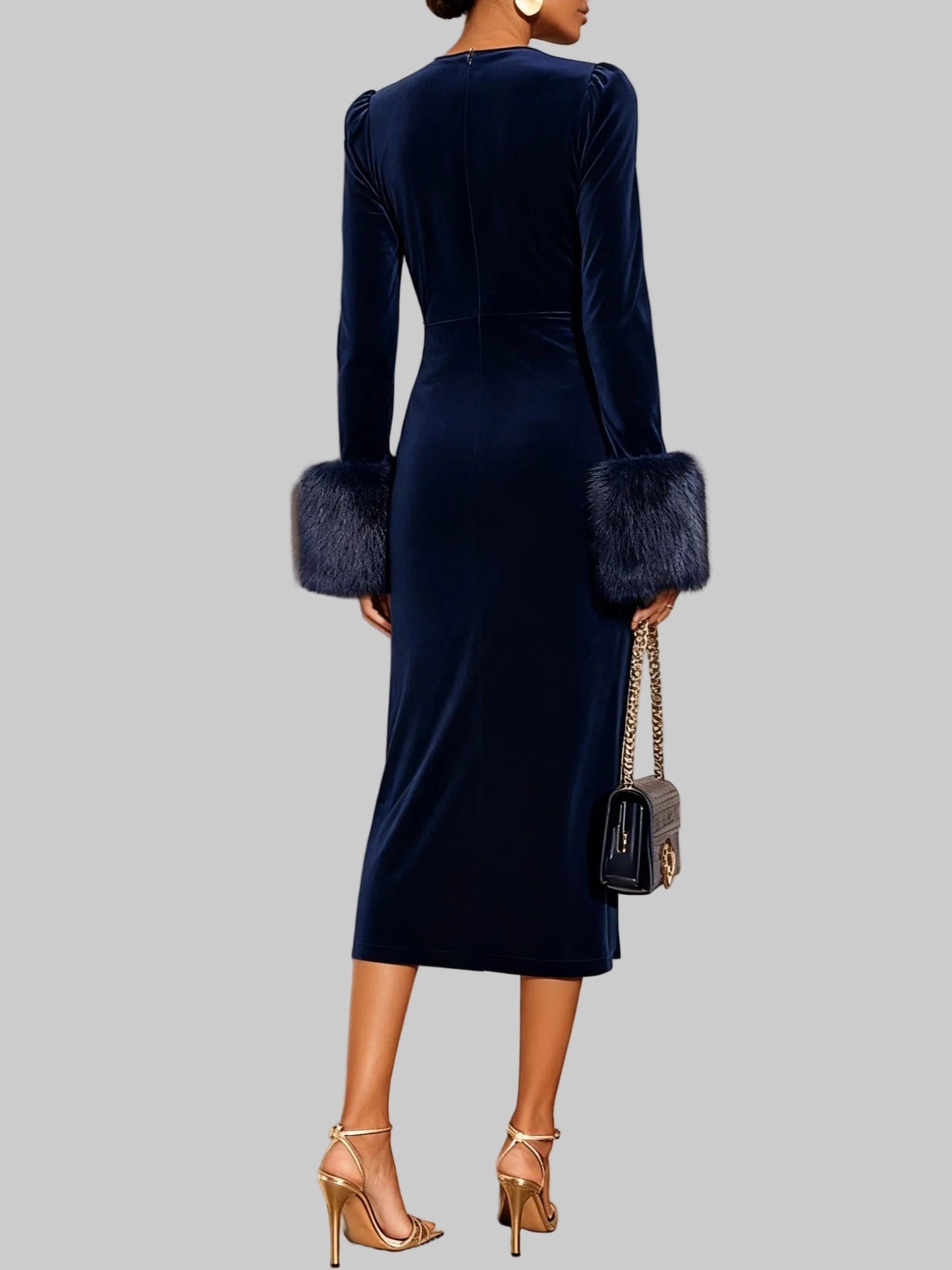 Elegant Winter Faux-Fur-Collar A-Line Dress Dress The Nichole Collection