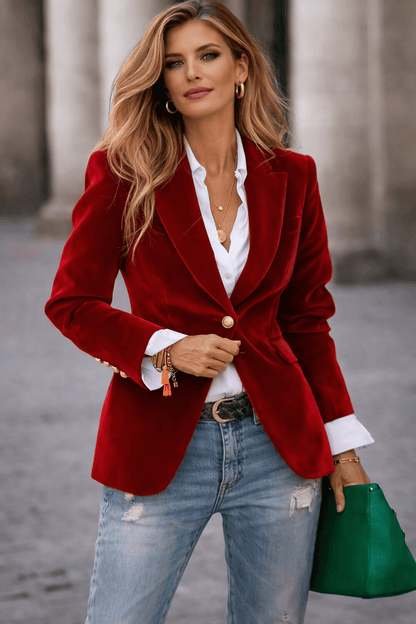 Elegant Women’s Velvet Blazer Blazers Red / S The Nichole Collection