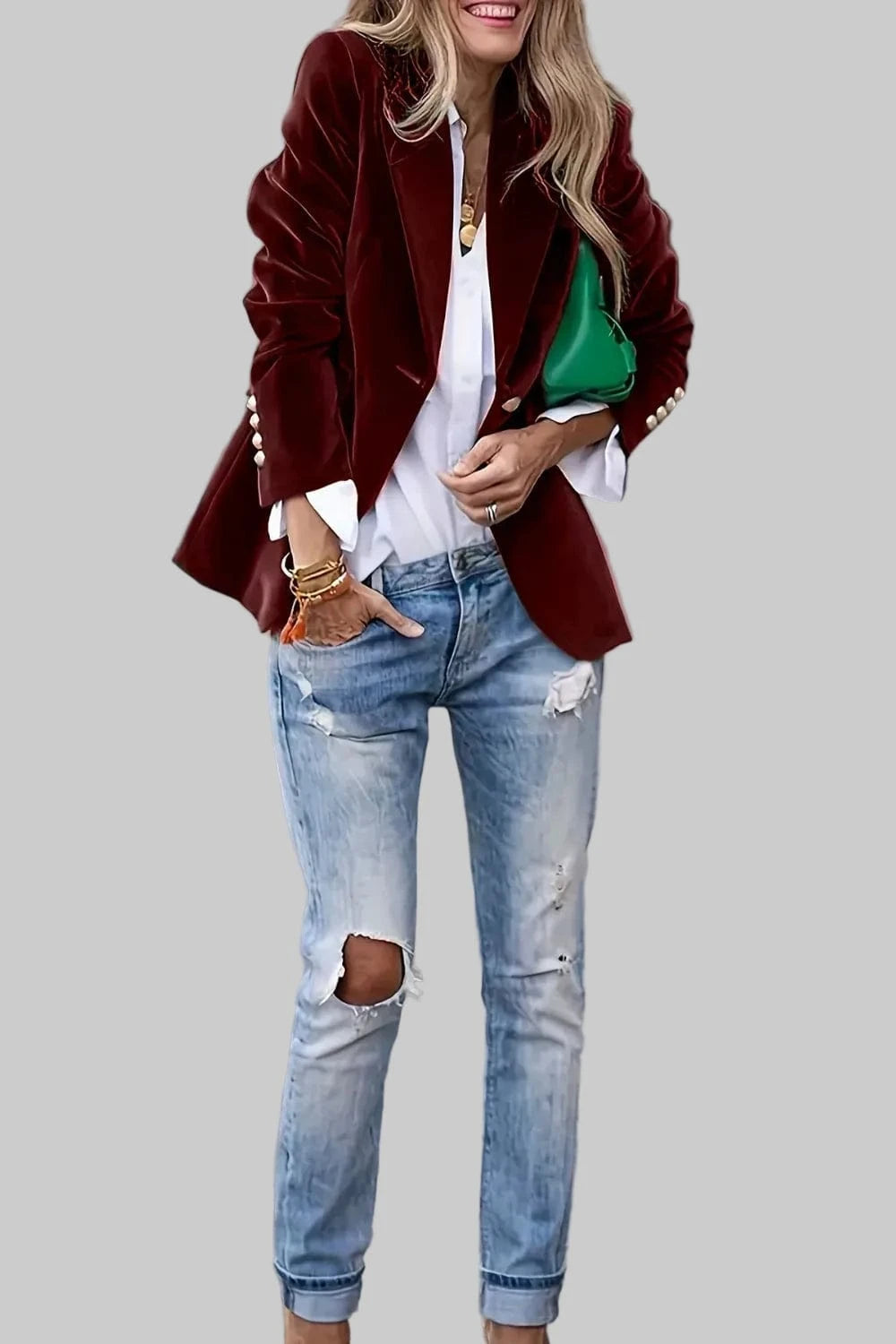 Elegant Women’s Velvet Blazer Burgundy The Nichole Collection