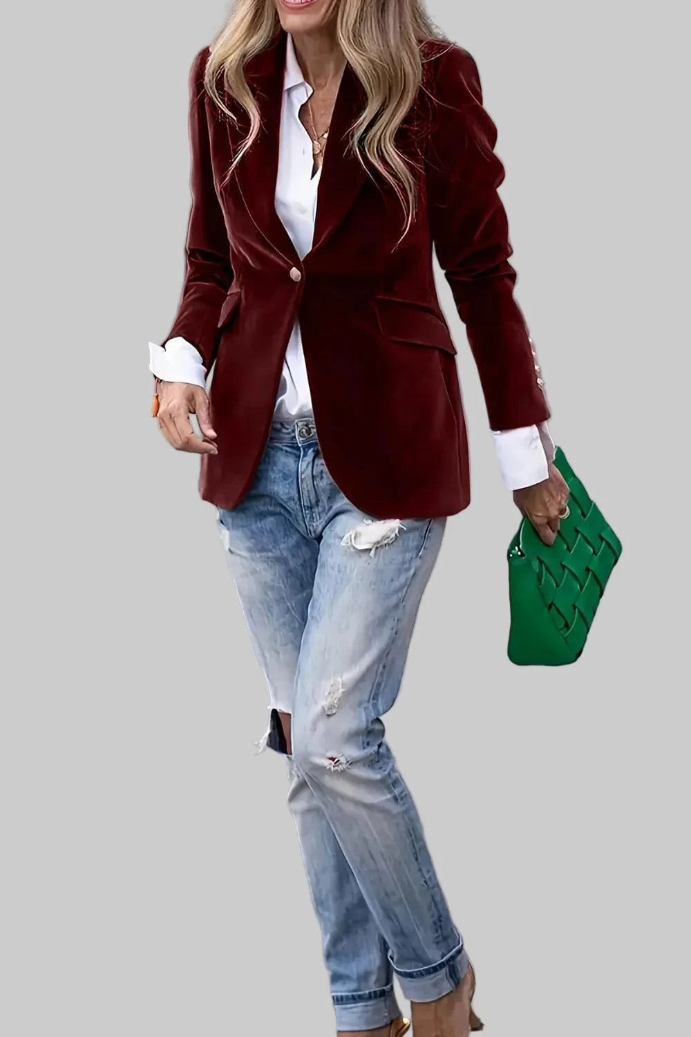 Elegant Women’s Velvet Blazer Burgundy The Nichole Collection
