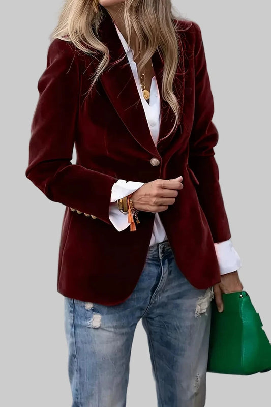 Elegant Women’s Velvet Blazer Burgundy Burgundy / S The Nichole Collection