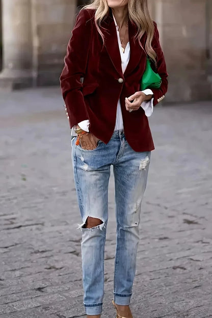 Elegant Women’s Velvet Blazer Burgundy The Nichole Collection