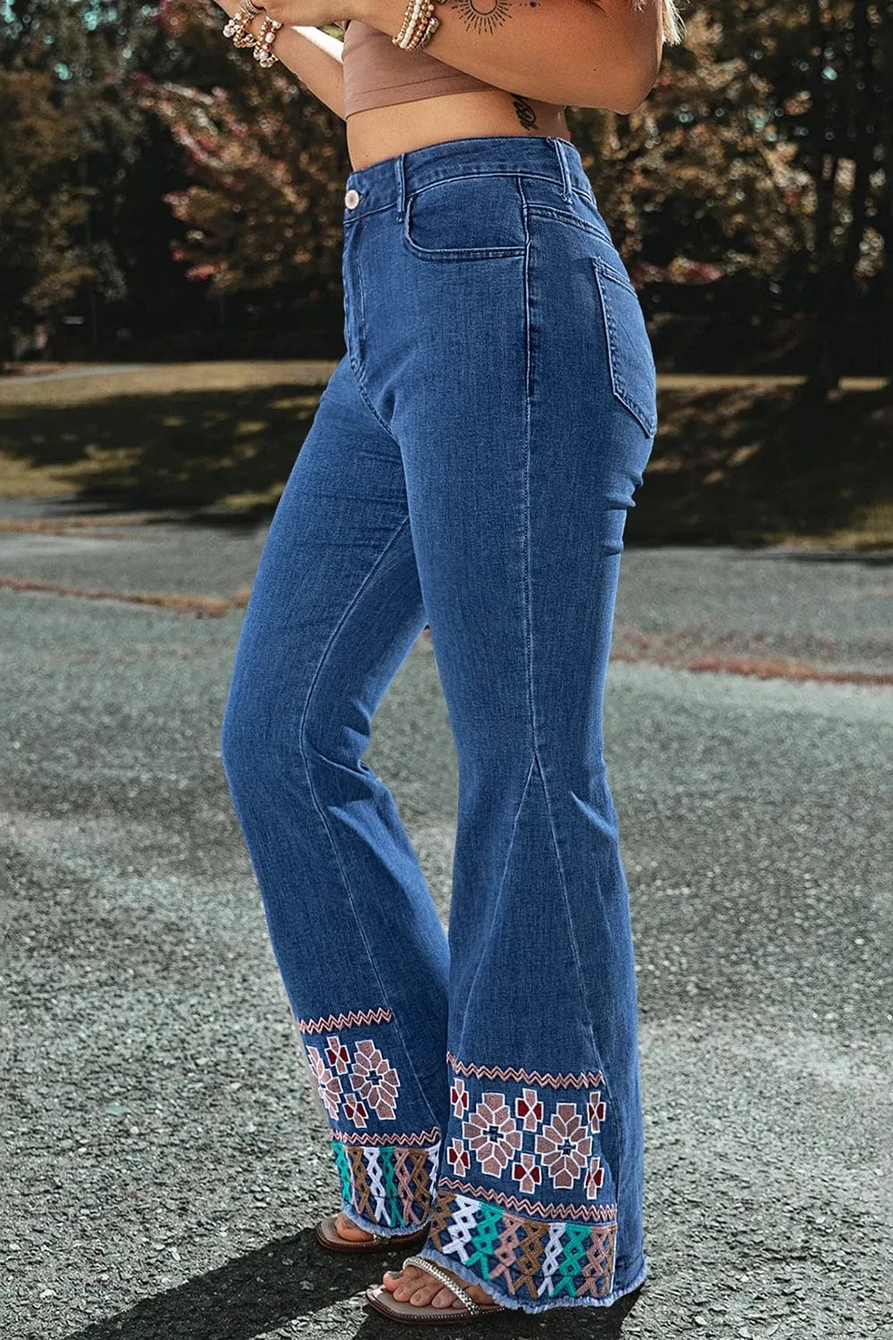 Embroidered Bootcut Jeans Trendsi