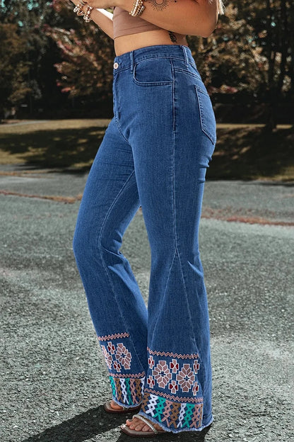 Embroidered Bootcut Jeans Trendsi