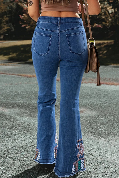Embroidered Bootcut Jeans Trendsi